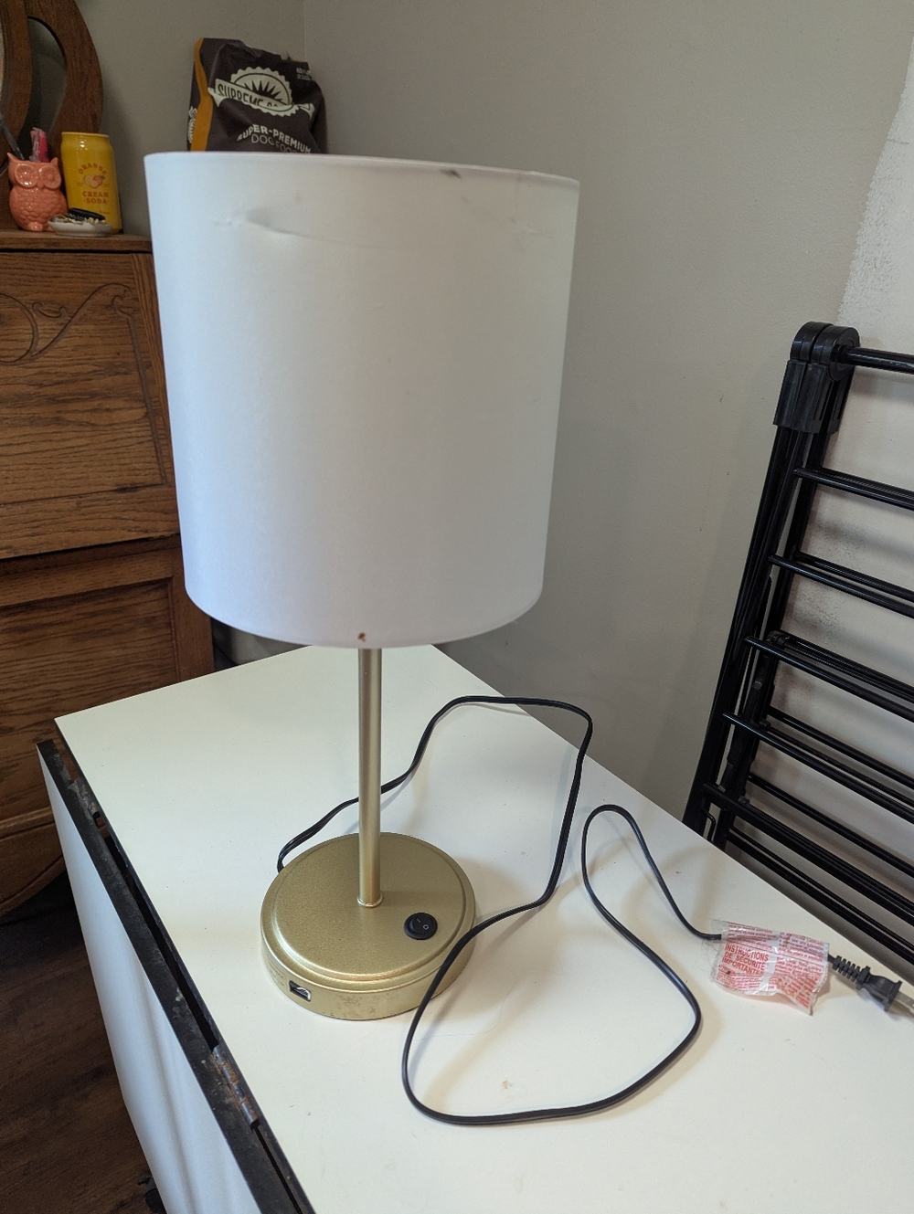 Modern Gold Table Lamp w/ USB Port & Cream-Colored Shade
